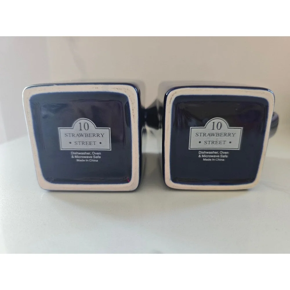 10 Strawberry Street Navy Blue Square Ceramic Creamer and Sugar Bowl Set